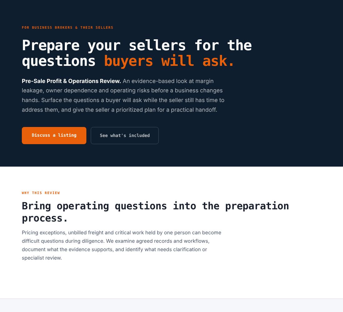 Preview of the Pre-Sale Profit and Operations Review page